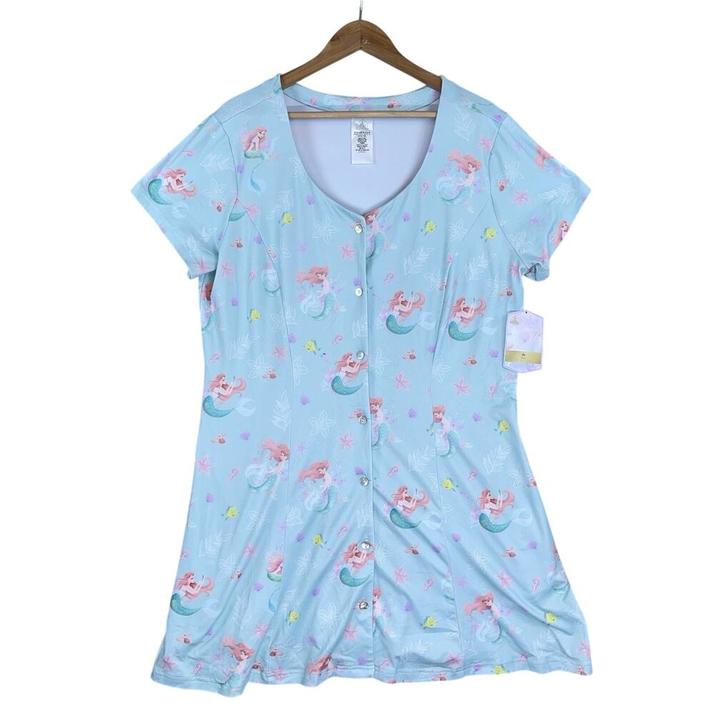 Disney Parks The Little Mermaid Dress XL Ariel Button Front Pockets Flounder NWT